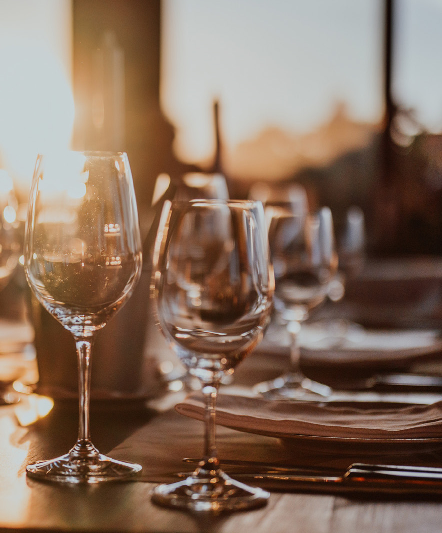 Elegant table setting with wine glasses and fine dining setup