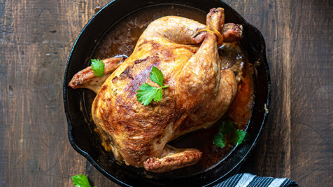 Roasted chicken in cast iron skillet